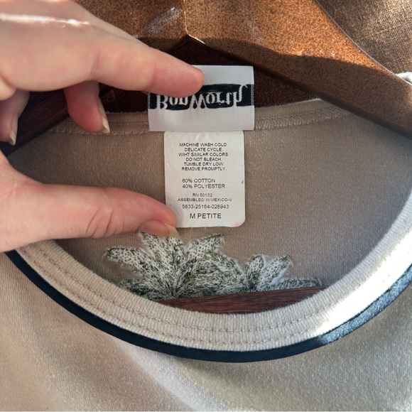 Vintage BonWorth Beige Embroidery Cat & Palm Beachy Top Boho Women’s Medium - Picture 6 of 12